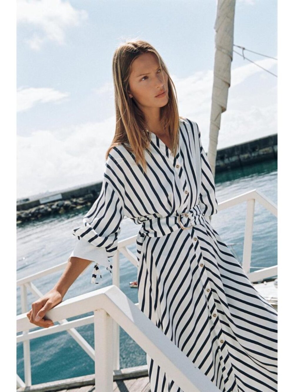 ZARA BELTED STRIPED MIDI DRESS